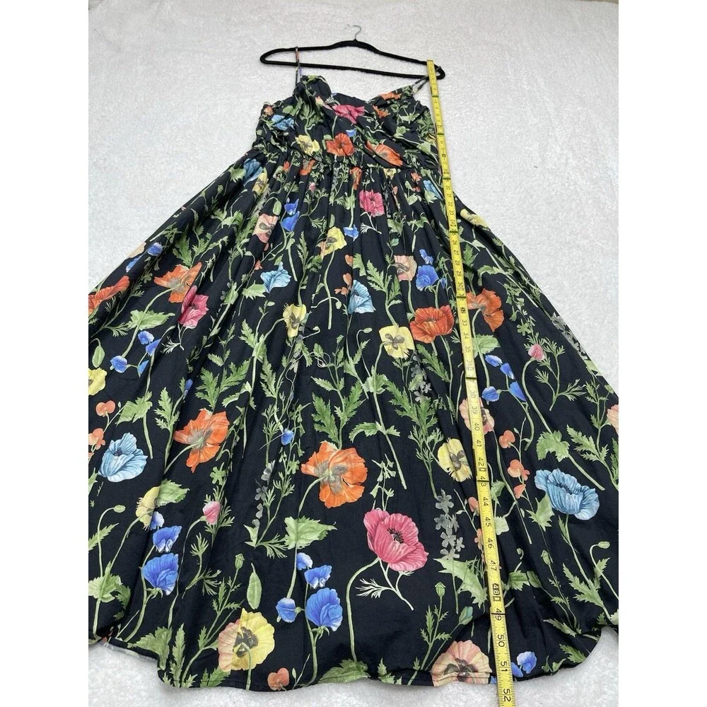 H&M Midi Dress Black Floral Women Cotton Preppy Boho Vacation Retro Large